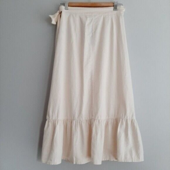 FOREVER 21 Linen Blend Tie Wrap Midi Skirt Ruffle Hem Sz M - Picture 7 of 11